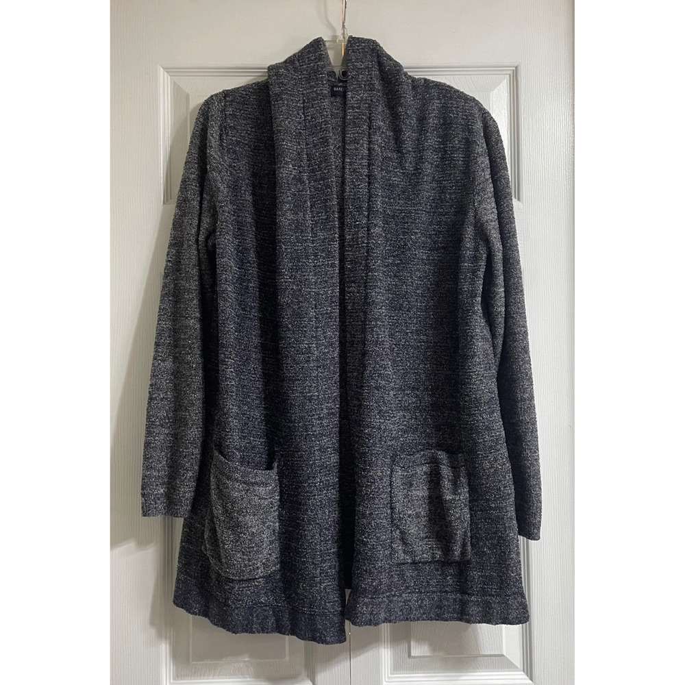 Barefoot Dreams CozyChic Lite Cardigan Hooded Pockets Navy Heathered Hooded L